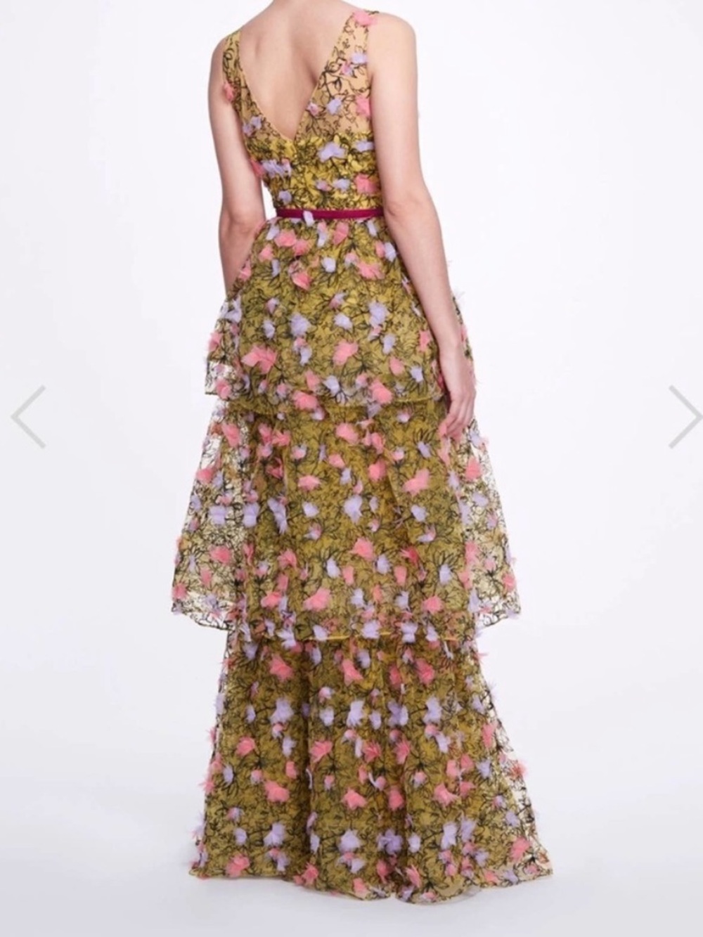 MARCHESA NOTTE 3-Tiered Embroidered Tulle Gown - Picture 5 of 14